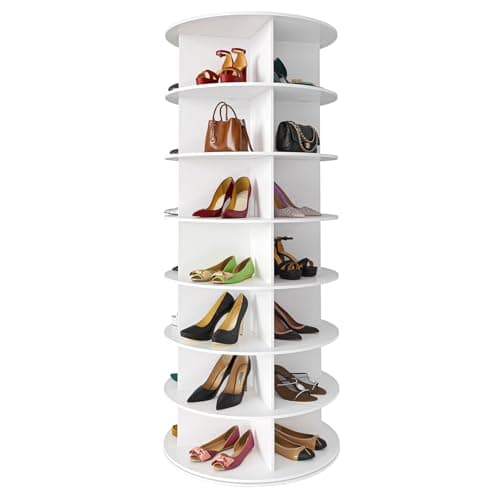 SpaceAid 7 Tier Rotating Shoe Rack Tower, Spinning Shoe Display Lazy Susan, Revolving 360 Shoe Rack Storage Round Carousel, Vertical Handbag Rotate Shoes Closet Organization (7-Tier White) - Image 1