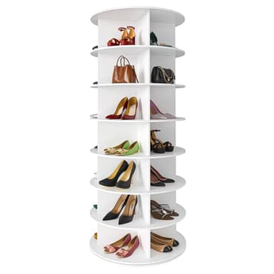 SpaceAid 7 Tier Rotating Shoe Rack Tower, Spinning Shoe Display Lazy Susan, Revolving 360 Shoe Rack Storage Round Carousel, Vertical Handbag Rotate Shoes Closet Organization (7-Tier White) - Image 1