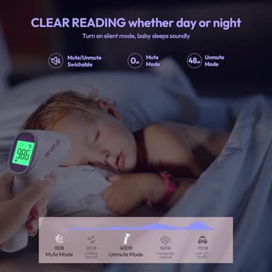 Forehead Thermometer for Adults, Kids & Babies, No-Touch Digital Thermometer with LCD Backlight Display, Fever Alarm and 1s Instant Reading - Purple - Image 7