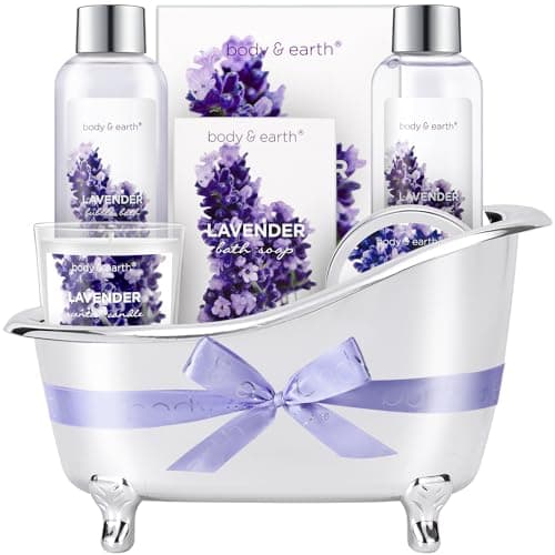 Gift Set for Women Body & Earth Gifts Set Lavender Gift Baskets For Women Bath Sets with Bubble Bath Body Lotion Scented Candle Christmas Gifts - Image 1