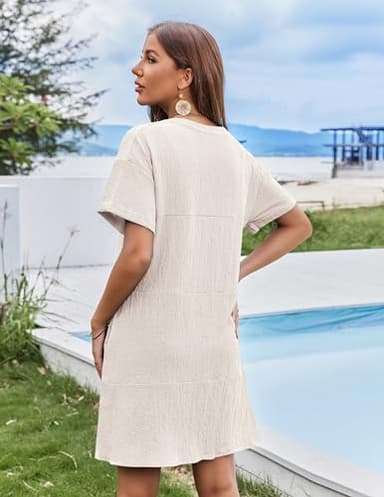 AI'MAGE Women's Coverup V Neck Bathing Suit Cover Up Short Sleeve Beach Coverup Dress - Image 4