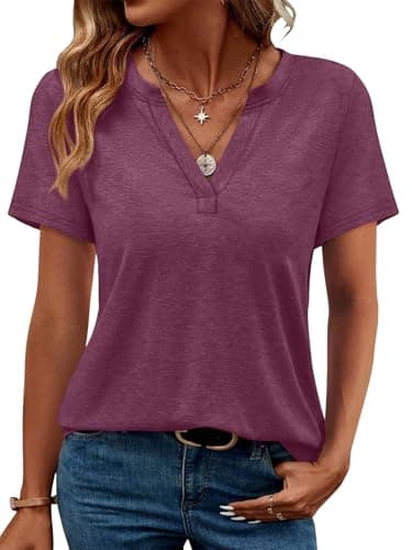 WEESO Tshirts Shirts for Women Summer Ladies Tops and Blouses Casual V Neck Short Sleeve Trendy Clothes Basic Vacation Outfits Travel T-Shirts Purple XL - Image 2