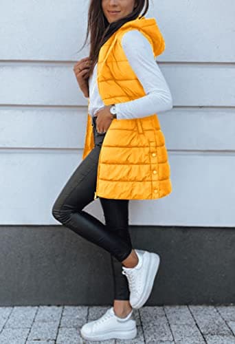 Veatzaer Women Long Vest Solid Color Sleeveless Hood Winter Puffer Vest Outwear - Image 5