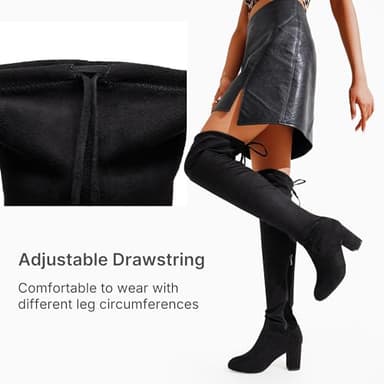 Vepose Women's Over The Knee High Boots Black Suede Thigh High Boot Vegan 3 Inch Chunky Heels Zipper Adjustable Opening 991 Shoes Size 8.5 (CJY991 Black Suede 08.5) - Image 5