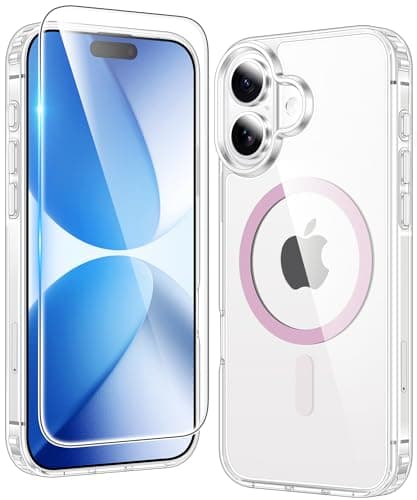 FNTCASE for iPhone 17 Case Clear: Magnetic Transparent Phone Cases with Screen Protector Slim Anti Yellowing Military Grade Drop Protection Rugged Shockproof Protective Cell Phone Cover (F-Pink) - Image 1
