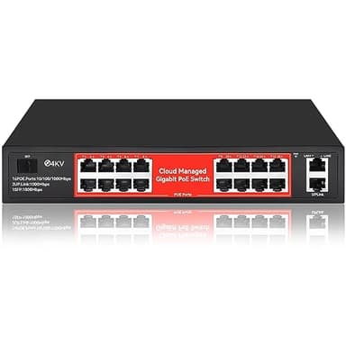 STEAMEMO 16 Port Gigabit PoE Switch, Smart Managed Gigabit Ethernet Switch, 16 PoE+ Ports@240W, Plug and Play, Vlan, Fanless, Desktop or Rackmount, Overload Protection w/ Port - Image 1