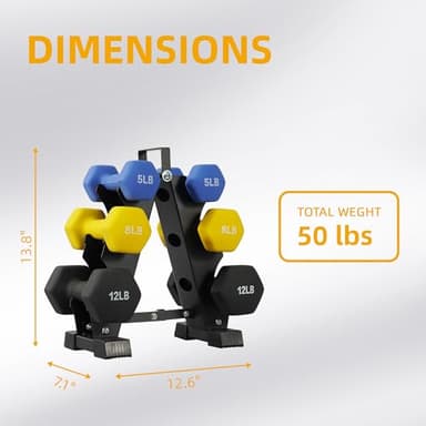 Fitvids Neoprene Dumbbell Set with Rack, 5/8/12LB Pairs, 50LB Set with Rack - Image 5