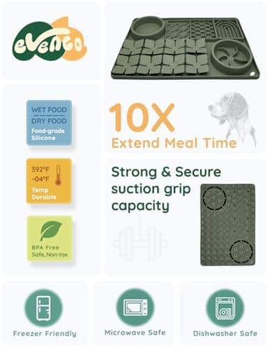Evenco Slow Feeder Bowl, Silicone Lick Mat with Suction Cups for Dog Cat, Snuffle Mat for Pet Smell Training, Puzzle Toys for Bored Puppy, Interactive Sniff Mat for Slow Eating & Keep Busy, Dark Green - Image 4