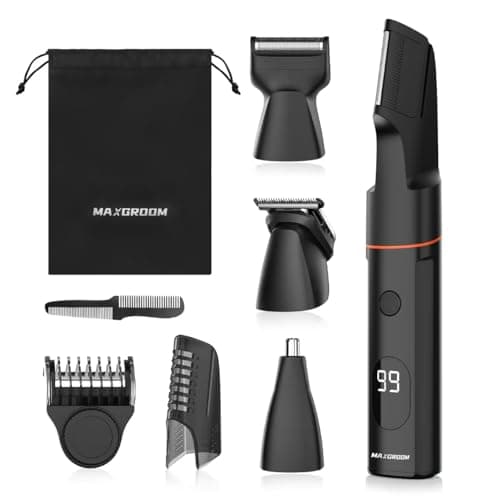 MAXGROOM Manscape Body Hair Trimmer for Men, Waterproof Pubic, Groin & Ball Shaver, No-Nick Mens Grooming Kit with LED Display, Type-C USB Rechargeable, Guide Comb & Travel Lock - Image 1