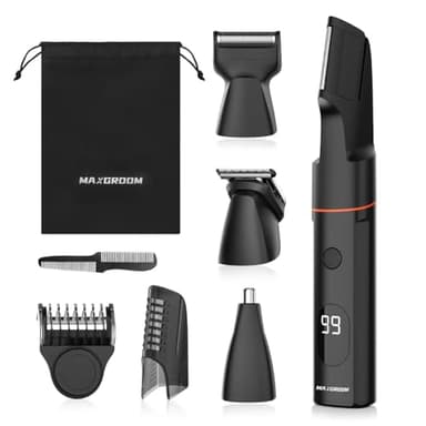 MAXGROOM Manscape Body Hair Trimmer for Men, Waterproof Pubic, Groin & Ball Shaver, No-Nick Mens Grooming Kit with LED Display, Type-C USB Rechargeable, Guide Comb & Travel Lock - Image 1