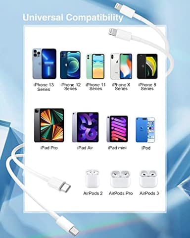 USB C to Lightning Cable (2pack 6ft), Apple MFi Certified iPhone Fast Charger 2m, Power Delivery Original Type C Charging Cord for Apple iPhone 13/12/11 Pro/11/XS MAX/XR/8/7/6s Plus,iPad (White) - Image 7