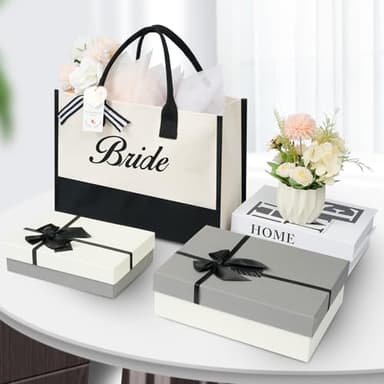 BAGAIL Initial Tote Bag, Personalized Birthday Gifts for Women, Teacher, Friends, Mom, Wedding, Monogrammed Beach Bag(1pcs-Ivory, Bride) - Image 3