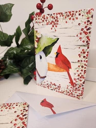 Performing Arts Premium Boxed Cardinal Christmas Card - Pack of 12 Hand Embellished Snowman and Bird Holiday Cards with Envelopes - Full color Inside - Merry Christmas Card - Made in USA - Image 4