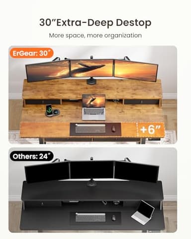 ErGear Electric Standing Desk with 4 Drawers, 55" x 30" Height Adjustable Desk with Storage, C-Clamp Mount Compatible, Computer Home Office Table with Cable Management Tray, Vintage Brown - Image 5