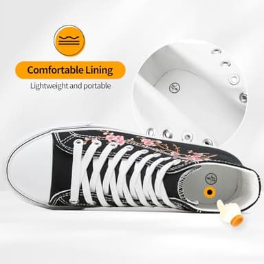 ZGR Womens High Top Canvas Sneakers,Black White Embroidery Canvas Shoes for Women,Fashion Casual Tennis Walking Shoes(Black&Red Embroidery.US7) - Image 3