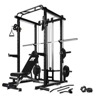 RitFit Multi-Function Garage & Home Gym Package Includes 1000LBS Power Cage PPC03 with Cable Crossover System, Weight Bench, Olympic Barbell Weight Set, Full Body Workout-BLK,Rubber Plate 230lbs - Image 1