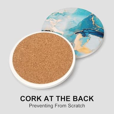 6 Pcs Light Blue Marble Abstract Ceramic Coasters with Holder Best Round Drink Absorbent Coasters for Desk, Lounge, Coffee, Wine, Beverage, Dining Table Decor, Bar Coaster Set - Image 4