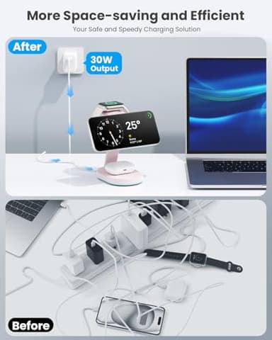 3 in 1 Wireless Charger Charging Station for iPhone,Qi2 Certified 15W Magnetic Charging Stand for Mag-Safe with 30W USB C Adapter&Friendly Night Light for iPhone 16/15/14/13/12,Apple Watch,AirPods - Image 7