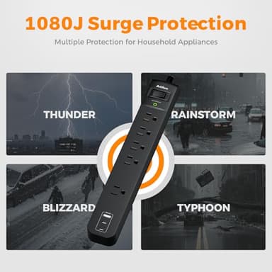 2 Pack Power Strip Surge Protector - 5 Widely Spaced Outlets 3 USB Charging Ports, 1875W/15A 6Ft Braided Extension Cord, Flat Plug Overload Protection, Wall Mount for Home Office Dorm Room Essentials - Image 5