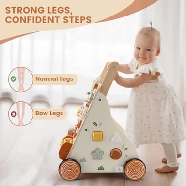 Pithfor Wooden Baby Walker, Baby Push Walker with Activity Center for Girls Boys, Push Walker Toys for Babies Learning to Walk, Sit-to-Stand, for 10-12 Months 1 2 3 Years Old - Image 7