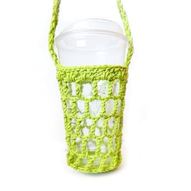 Crochet Mesh Coffee Drink Carrier Holder (Emerald) - Image 4