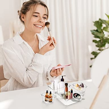 Ravinte 6 Pack Drawer Organizer - 6" X 9" Plastic Storage Bins, Acrylic Organizers with Non-Slip Pads Clear Desk Storage Tray for Makeup, Jewelries, Kitchen Utensils, Bathroom and Office - Image 6