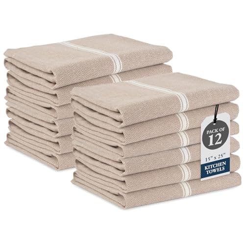 LANE LINEN Kitchen Towels Set - 100% Pure Cotton Dish Towels for Kitchen, Super Absorbent Kitchen Hand Towel, Tea Towels, Soft & Durable Dish Cloths, Pack of 12 – 14”x25”, Beige - Image 1