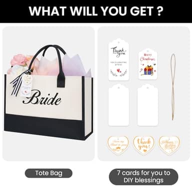 BAGAIL Initial Tote Bag, Personalized Birthday Gifts for Women, Teacher, Friends, Mom, Wedding, Monogrammed Beach Bag(1pcs-Ivory, Bride) - Image 2