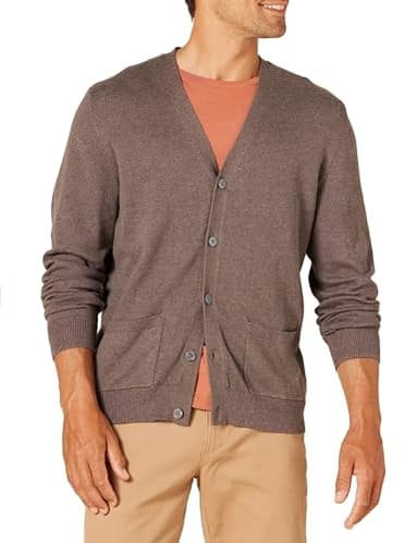 Amazon Essentials Men's Cotton Cardigan Sweater, Brown Heather, Medium - Image 1