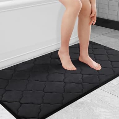 OLANLY Memory Foam Bath Mat Rug 47x24, Ultra Soft and Absorbent Bathroom Rugs, Non-Slip, Comfortable, Machine Washable Bath Carpet for Bathroom Floor, Tub, Shower and Home Decor Accessories, Black - Image 1