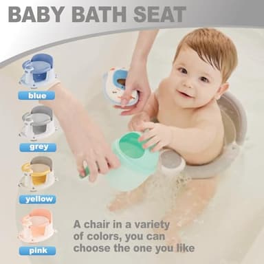 Baby Bath Seat, Baby Bath Must-Have for 6 Months and up, Baby Bath tub Seat with Suction Cups, Non-Slip, Detachable, Non-Slip Cute Grey - Image 2
