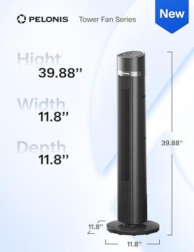 PELONIS 40 inch Bladeless Tower Fan for Bedroom, Standing Fan with Remote Control, 26ft/s, 90° Oscillation, 3 Speed Settings, 27 Db, 3 Modes, 15-Hour Timer, LED Display, Fan that Blows Cold Air, Grey - Image 9