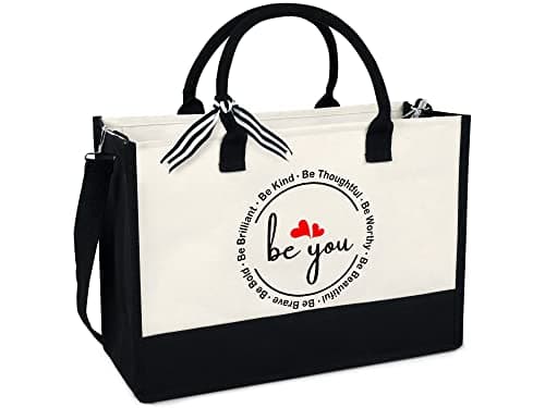 OASSIE Gifts for Women - Be You 13 oz Canvas Tote Bag with Zipper - Mothers Day Teachers Day Birthday Thank You Inspirational Gifts for Women Mom Her Teachers Girlfriend Wife - Image 1