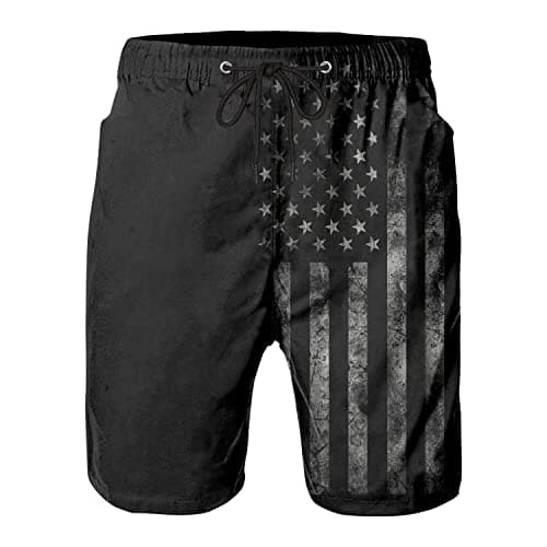Mens Swim Trunks for Men, Hawaii Quick Dry Beach Shorts Swimming Trunks, Vintage Black American Flag Board Shorts Men's Swimwear Bathing Suit with Mesh Lining, Medium - Image 1