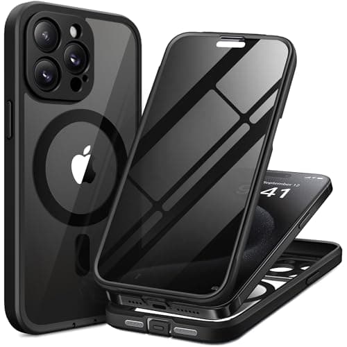 TIESZEN for iPhone 15 Pro Max Case, Compatible with MagSafe, Built-in Privacy Screen Protector and Camera Protection, Anti Spy Full Body Dustproof Shockproof Hard Phone Case 6.7", Black - Image 1