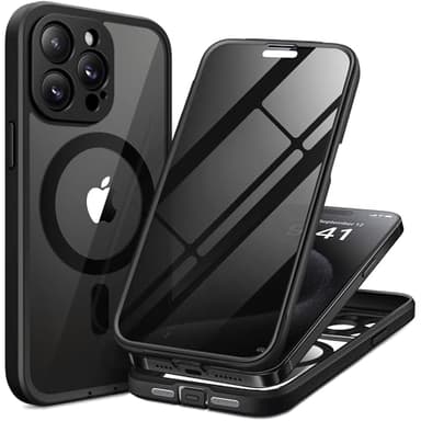 TIESZEN for iPhone 15 Pro Max Case, Compatible with MagSafe, Built-in Privacy Screen Protector and Camera Protection, Anti Spy Full Body Dustproof Shockproof Hard Phone Case 6.7", Black - Image 1