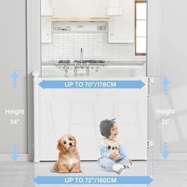 PRObebi Retractable Baby & Dog Gate - Extends to 72" Wide, 34" Tall, for Stairs, Doorways, Hallways & Outdoor Use - Image 4