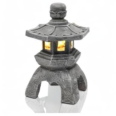 Nacome Solar Pagoda Lantern Garden Statue,Indoor/Outdoor Zen Asian Decor for Landscape Balcony,Garden,Patio,Porch Yard Art Ornament,Polyresin, Stone Finish - Image 6