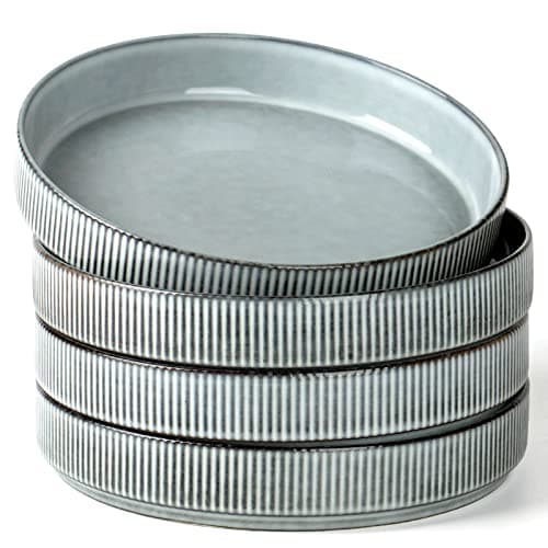 famiware Star 8.25" Pasta Bowls, Large Dinner Bowls Set of 4, Salad Bowl Plates, Shallow Bowls for Eating, Smoky Blue - Image 1