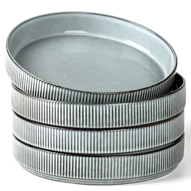 famiware Star 8.25" Pasta Bowls, Large Dinner Bowls Set of 4, Salad Bowl Plates, Shallow Bowls for Eating, Smoky Blue - Image 1