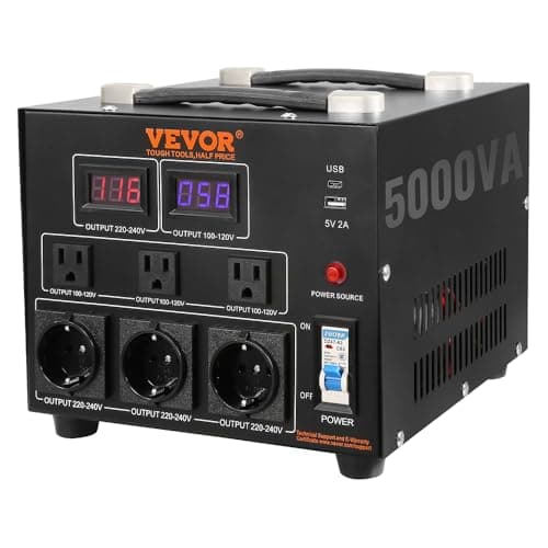 VEVOR Voltage Converter Transformer, 5000W, Heavy Duty Step Up/Down Transformer, Convert from 110 Volt to 220 Volt and from 220 Volt to 110 Volt, with US Outlet EU Outlet 5V USB Port, CE Certified - Image 1