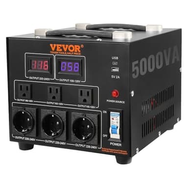 VEVOR Voltage Converter Transformer, 5000W, Heavy Duty Step Up/Down Transformer, Convert from 110 Volt to 220 Volt and from 220 Volt to 110 Volt, with US Outlet EU Outlet 5V USB Port, CE Certified - Image 1