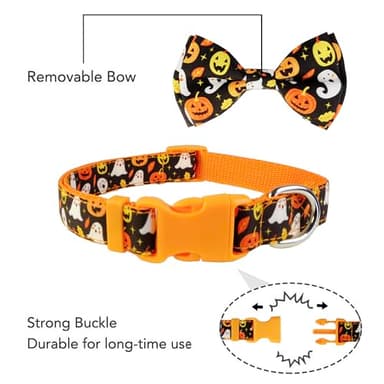 Halloween Dog Collar with Bow tie, Ghost and Pumpkin Holiday Pet Collar for Small Medium Large Dog Puppies - Image 2