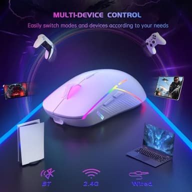 FFJ Wireless Gaming Mouse, 24000 DPI, Tri-Mode 2.4G/USB-C/Bluetooth 5.3 Gaming Mouse Wireless, RGB Programmable Mouse Gamer, 75Hrs Battery Life, Rechargeable Gaming Mice for PC, Mac, PS5, Xbox - White - Image 8
