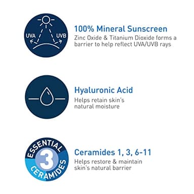 CeraVe 100% Mineral Sunscreen SPF 50 with Zinc Oxide & Titanium Dioxide, Hyaluronic Acid & Ceramides, Oil Free & Non-Greasy, Hydrating Mineral Sunscreen For Body, 5 oz - Image 2