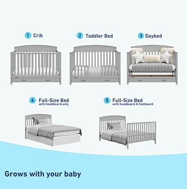 Graco Benton 5-in-1 Convertible Crib with Drawer (Pebble Gray) -Converts from Baby Crib to Toddler Bed, Daybed and Full-Size Bed,Fits Standard Full-Size Crib Mattress, Adjustable Mattress Support Base - Image 6