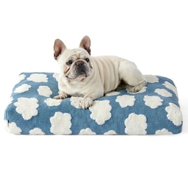 LE SURE Cute Dog Beds Medium Size Dog-Thick Shredded Chopped Foam Pet Bed Indoor with Removable Washable Cover, Modern Fuzzy Plush & Anti Slip Bottom, Blue - Image 1