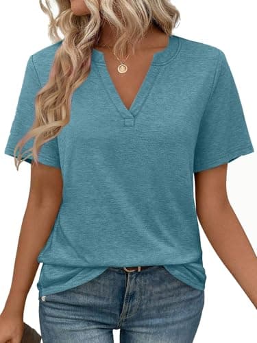 WEESO Blouses for Women Dressy Casual Summer Tops 2025 Shorts Sleeve V Neck T Shirts Business Casual Outfits Spring Clothes Loose Fit Soft Tee Shirts Green L - Image 1