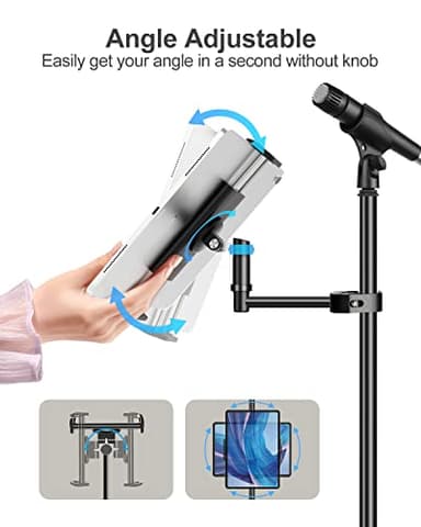 elitehood Aluminum iPad Holder for Mic Stand, Side Mount iPad Music Stand Holder for Microphone, 360° Swivel Tilt Adjustable Mic Tablet Mount for 4-13in iPhone, Cell Phones and Tablets - Image 4