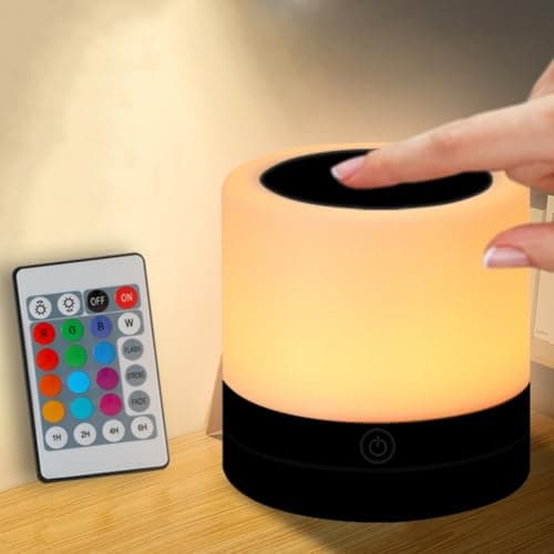 Nursery Night Light for Kids, USB Rechargeable Small Desk Lamp,13 RGB Colors & 4 Brightness & 1 Remote, Touch Bedside Cordless Table Lamp, Portable Night Lamp for Bedroom Living Room Home (Black) - Image 1